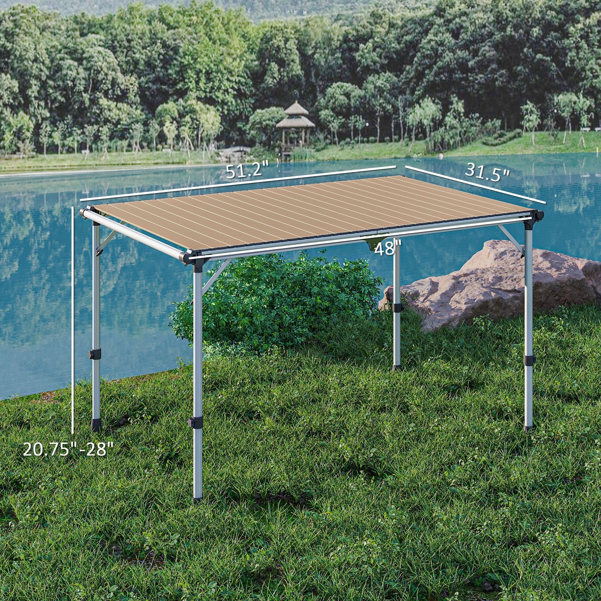 Outsunny Folding Camping Table, Adjustable Height Aluminum Table, Portable Camping Table for Picnic, Beach, BBQ