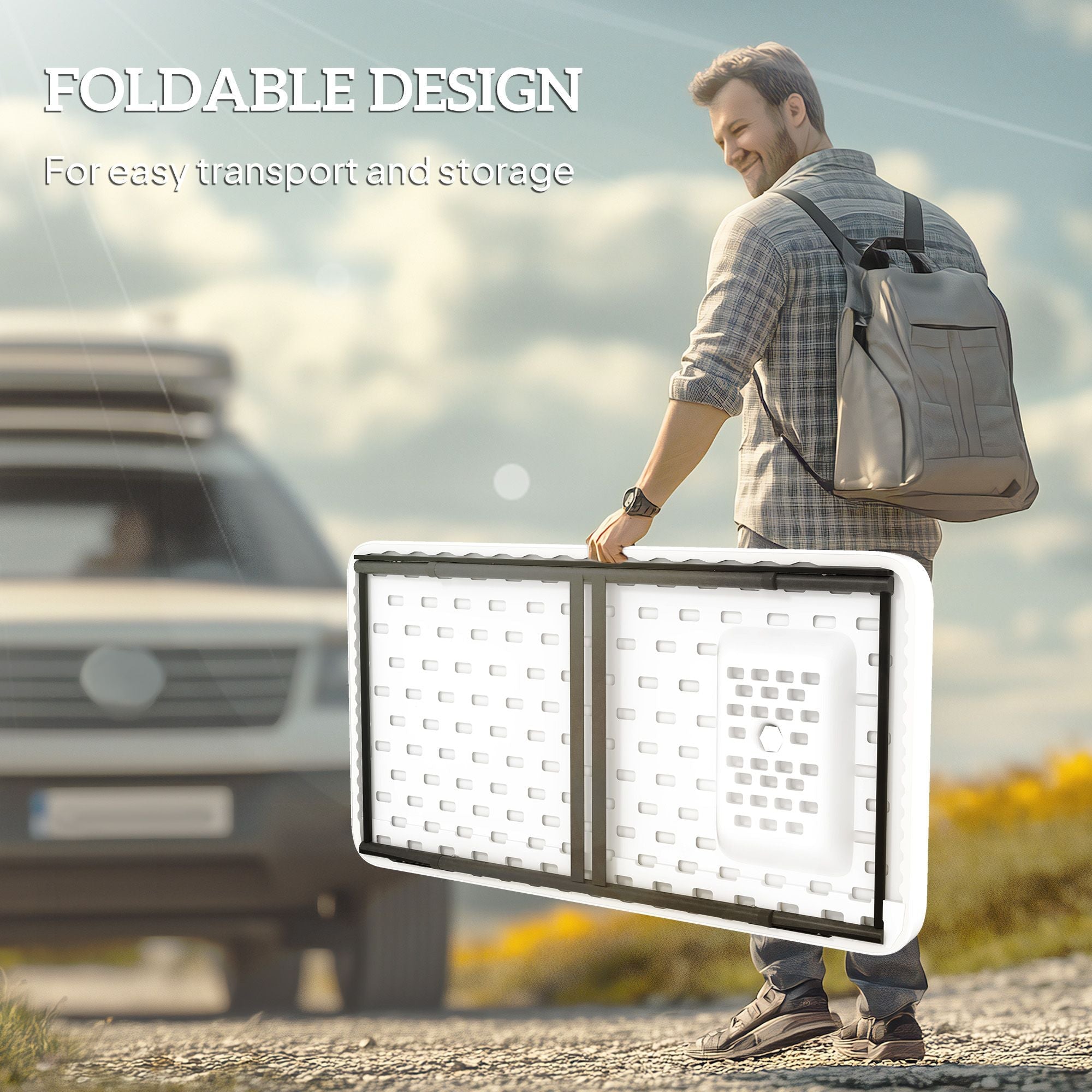 Outsunny Folding Fish Cleaning Table with Sink, Portable Camping Table with Faucet, Drainage Hose, Sprayer and Shelf, White