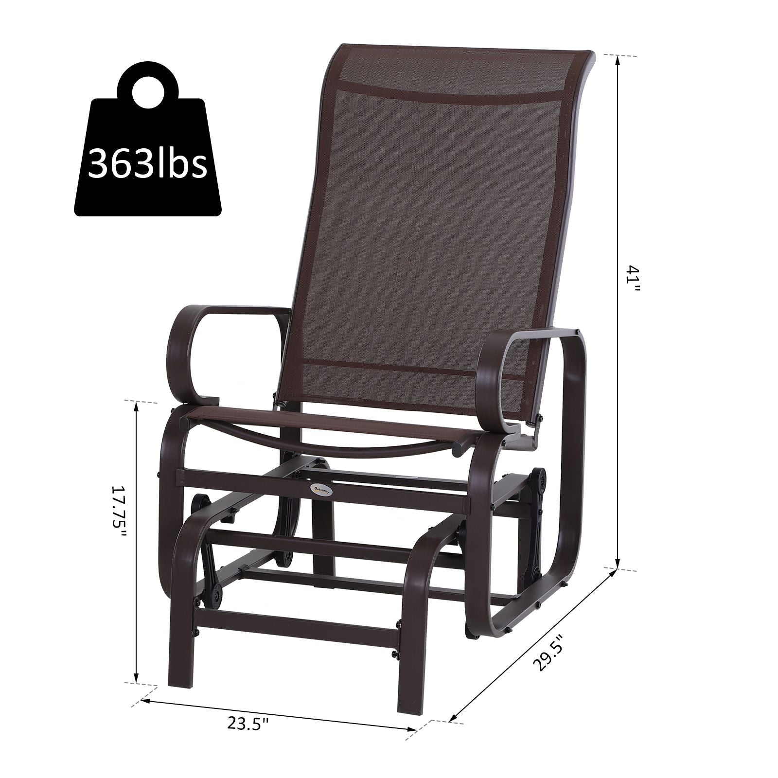 Outsunny Gliding Lounger Chair, Outdoor Swinging Chair with Smooth Rocking Arms and Lightweight Construction for Patio Backyard, Brown