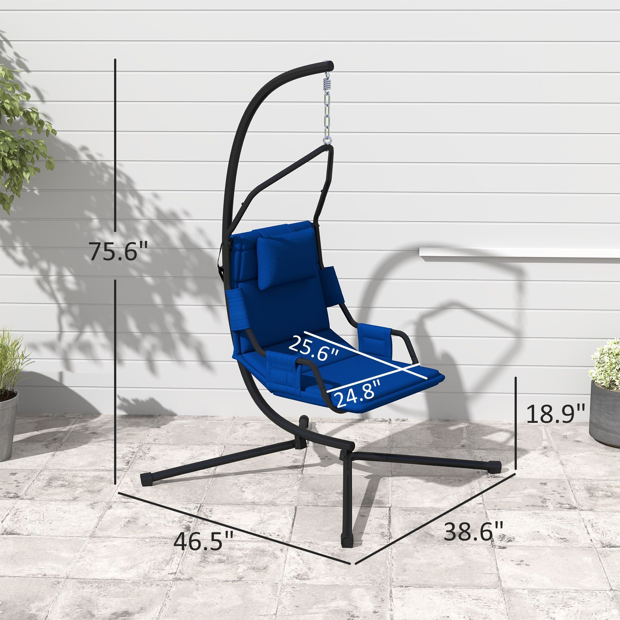 Outsunny Hammock Chair with Stand and PA Coating Cushion, Hanging Swing Chair with Steel Frame for Indoor and Outdoor, Dark Blue