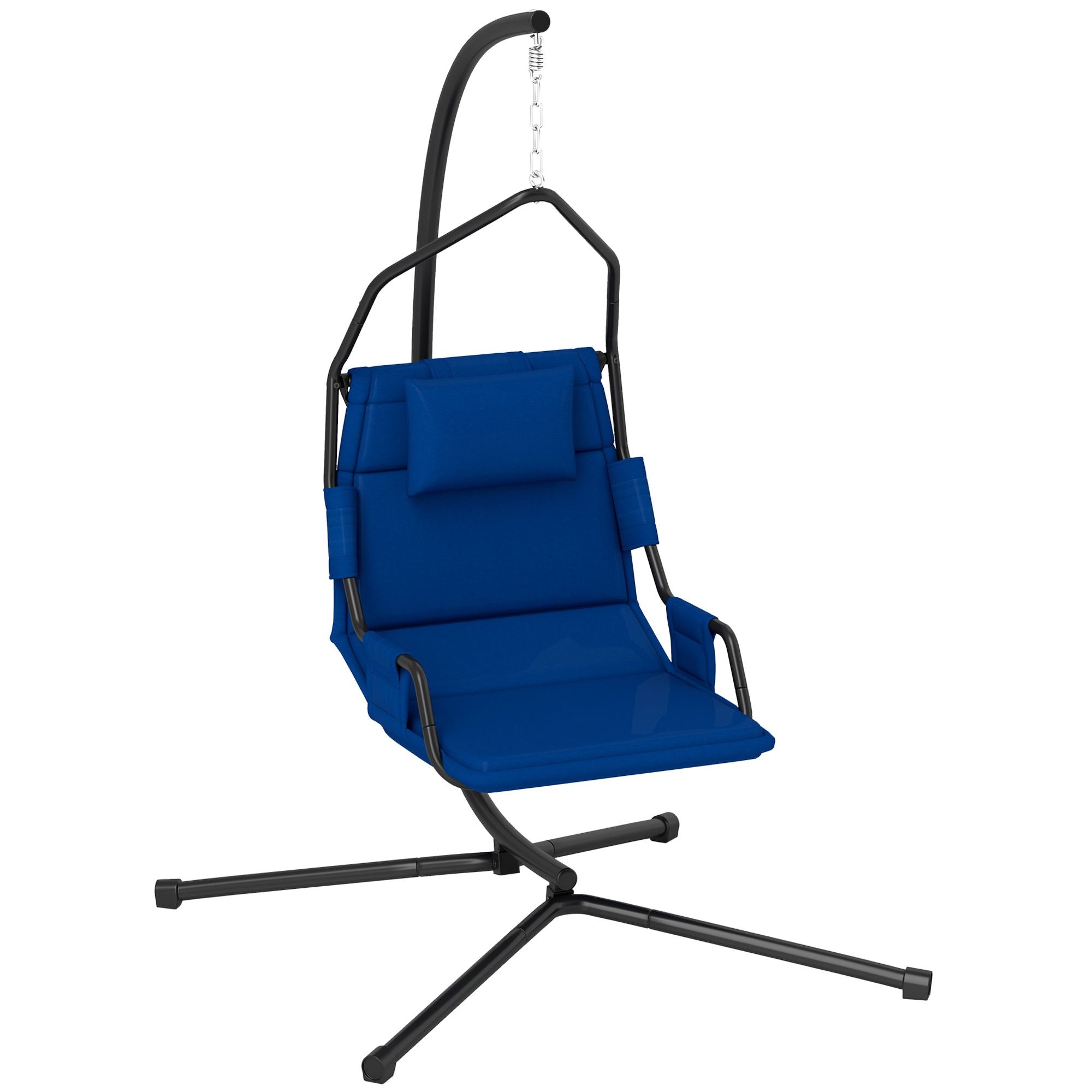 Outsunny Hammock Chair with Stand and PA Coating Cushion, Hanging Swing Chair with Steel Frame for Indoor and Outdoor, Dark Blue