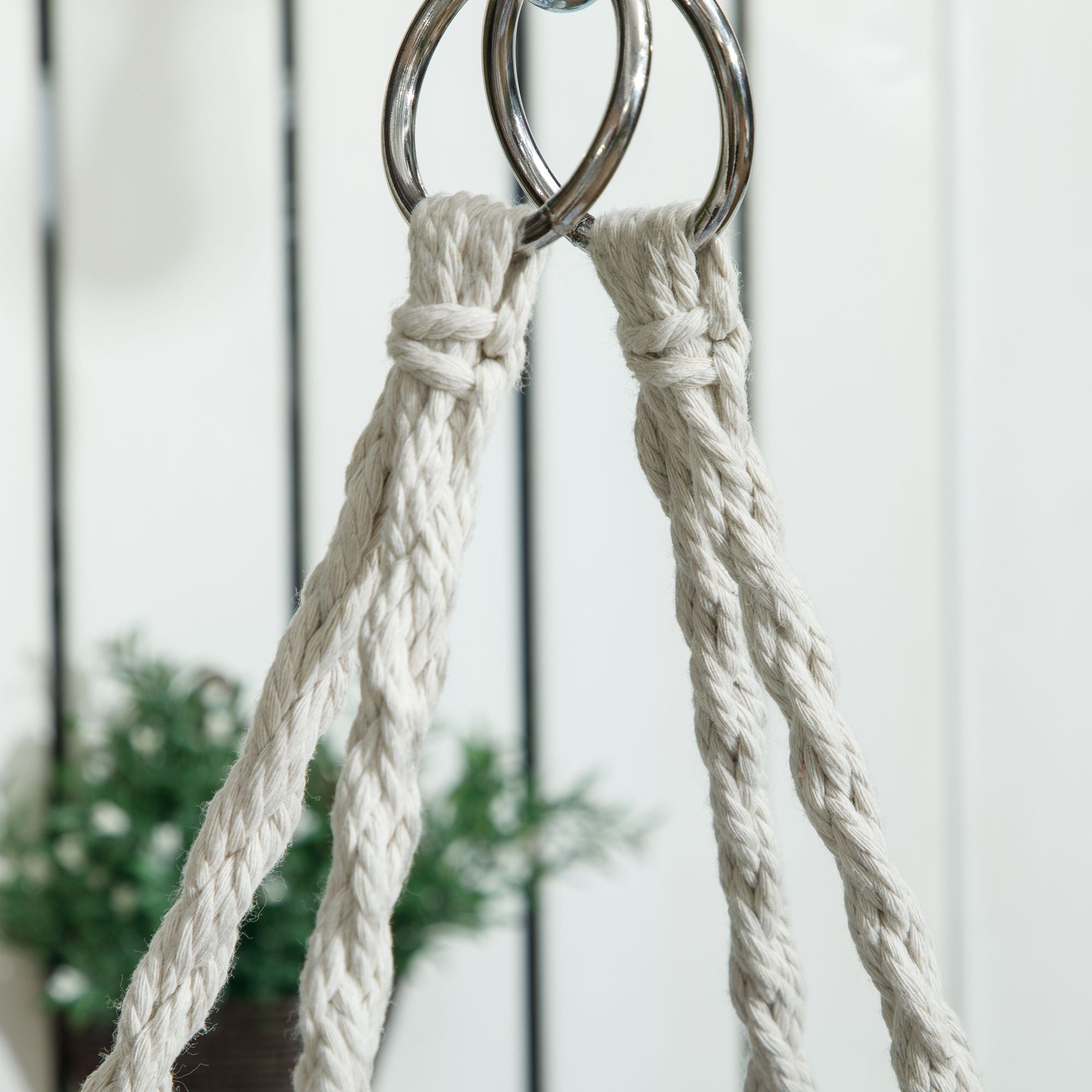 Outsunny Hammock Swing Chair, Macrame Hanging Chair with Large Cushion, Chain, Steel Frame for Indoor Outdoor Use, Blue and White