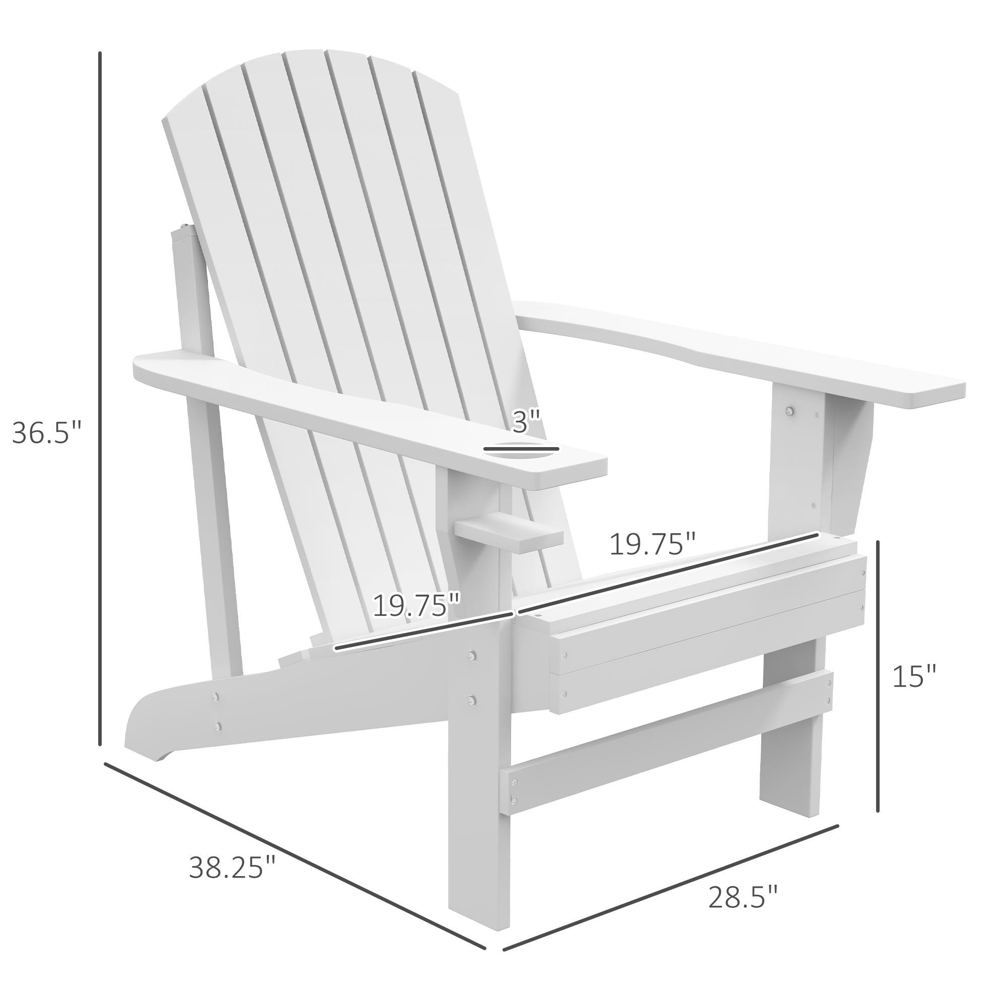 Outsunny Modern Adirondack Chair with Cupholder for Patio, Garden & Lawn, White
