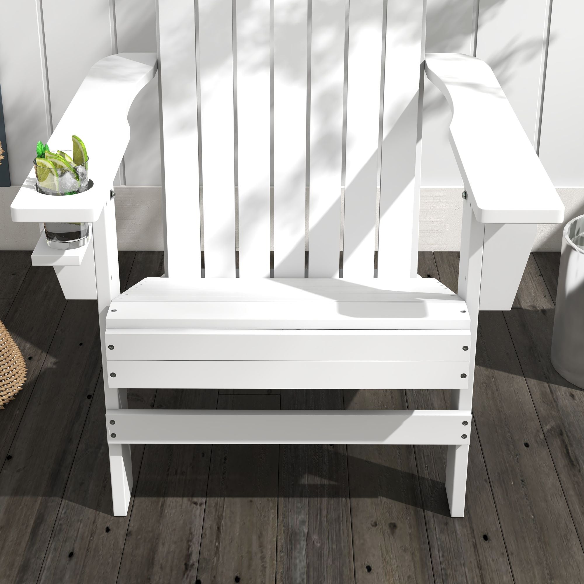 Outsunny Modern Adirondack Chair with Cupholder for Patio, Garden & Lawn, White