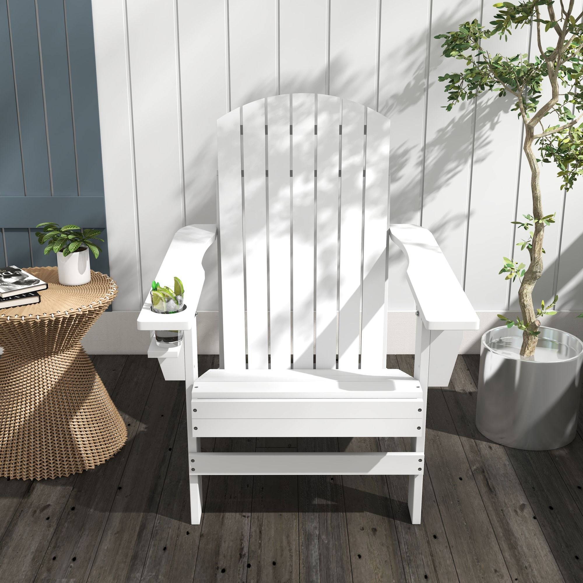 Outsunny Modern Adirondack Chair with Cupholder for Patio, Garden & Lawn, White