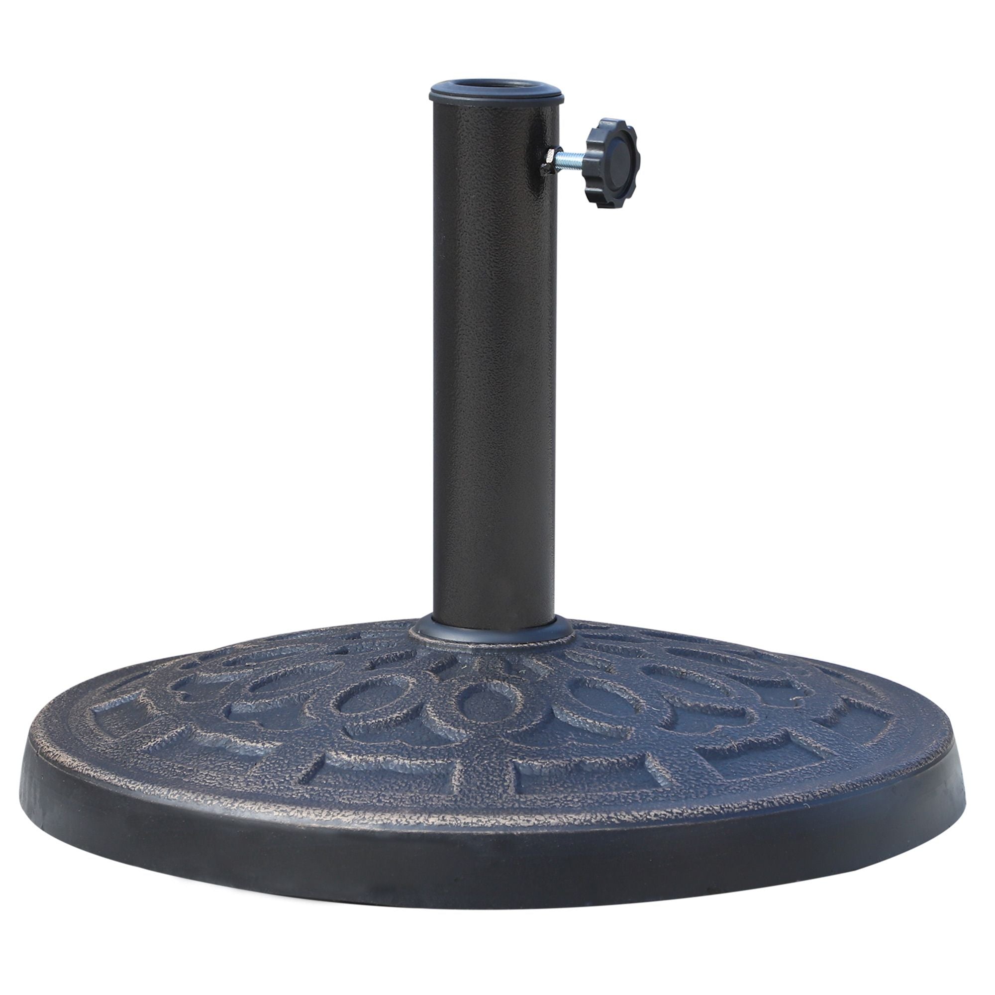 Outsunny Outdoor Umbrella Stand Base 17" 27 lbs, Round, Decorative Pattern, for Φ1.5", Φ1.89" Pole - Bronze