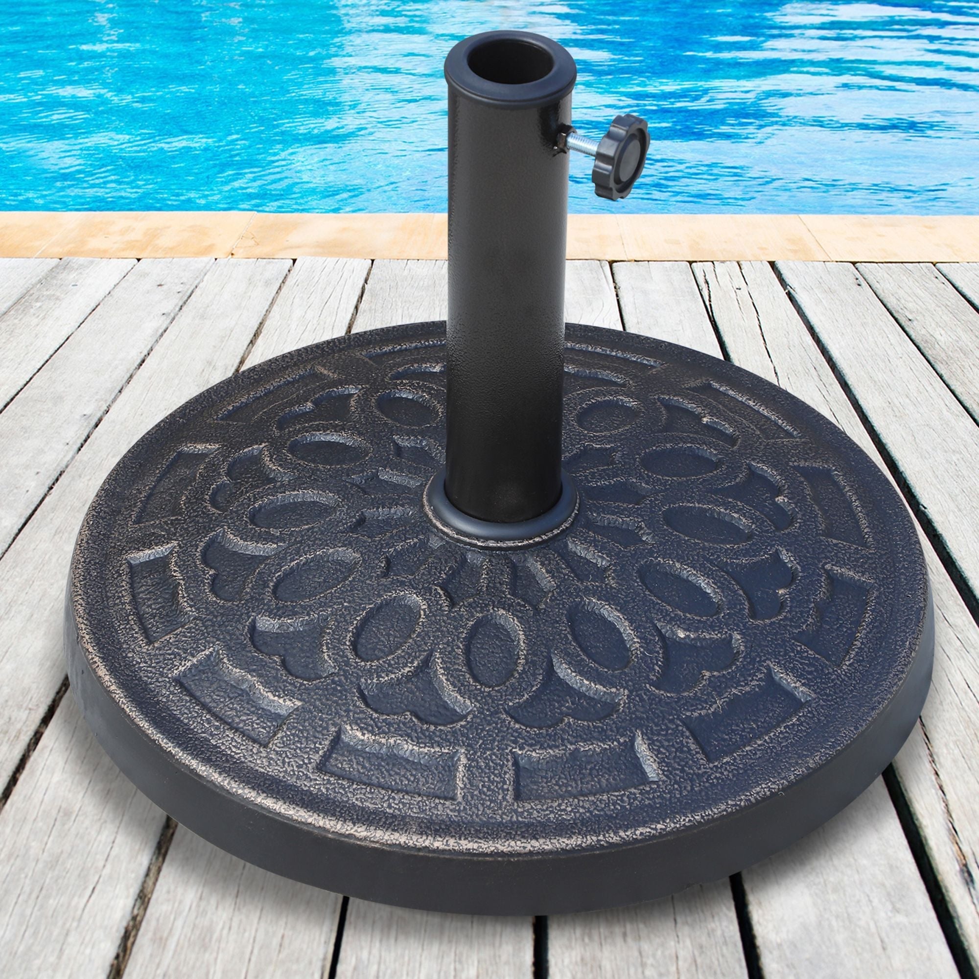 Outsunny Outdoor Umbrella Stand Base 17" 27 lbs, Round, Decorative Pattern, for Φ1.5", Φ1.89" Pole - Bronze