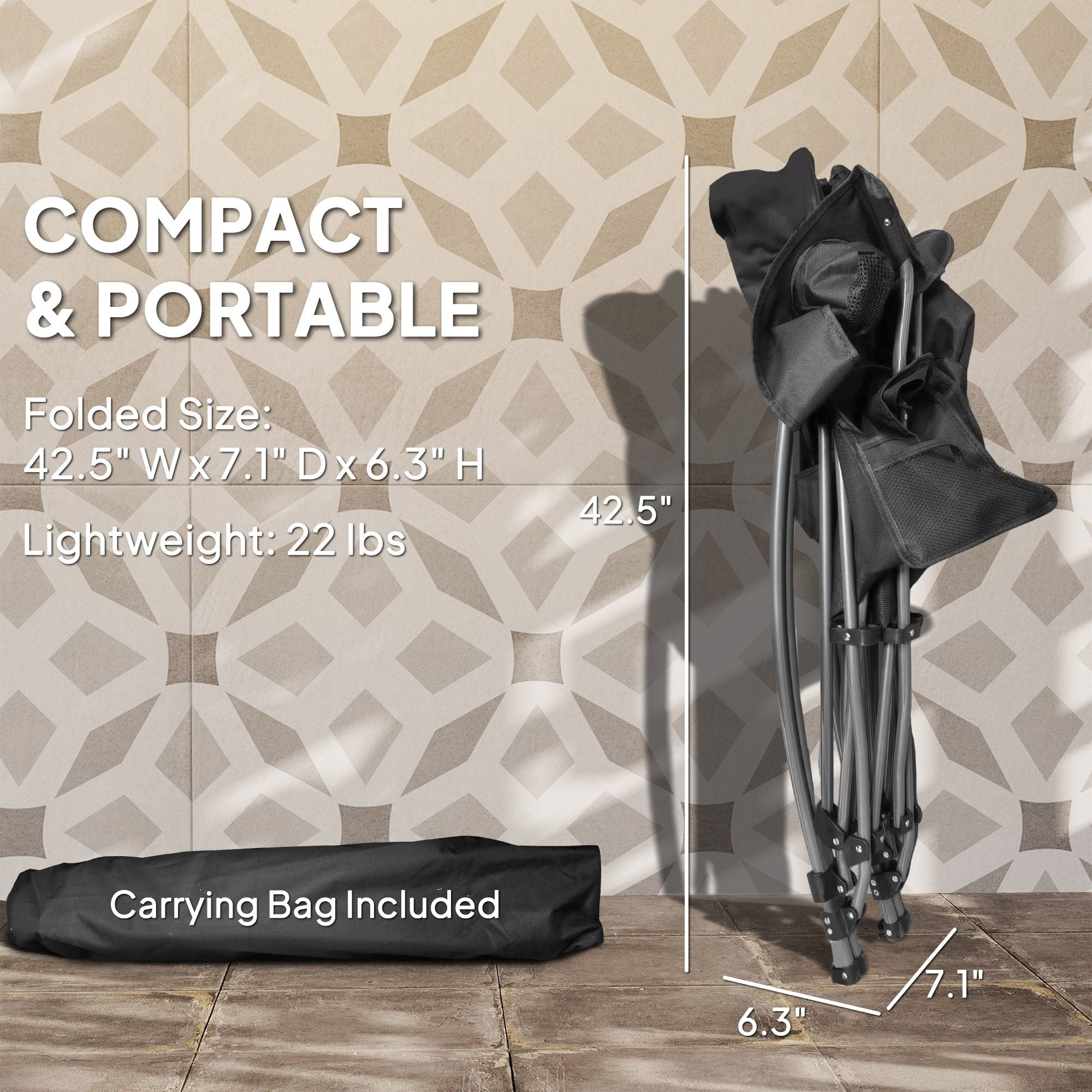 Outsunny Portable Outdoor Folding Rocking Camping Chairs with Headrest, Cooler Bag, Cup Holder, Carry Bag, 2 Pack, Black