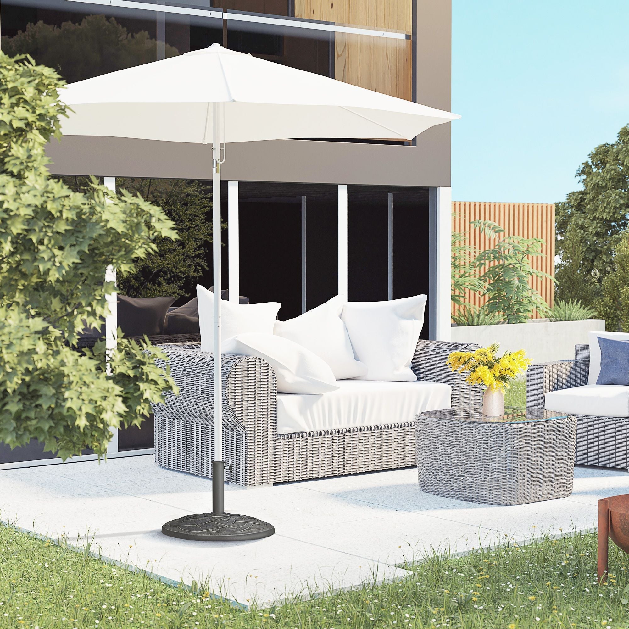 Outsunny Round Bronze Resin 22" 42 lbs Umbrella Base, Decorative Pattern, Fits Φ1.5", Φ1.89" Poles - Sturdy Parasol Stand for Garden