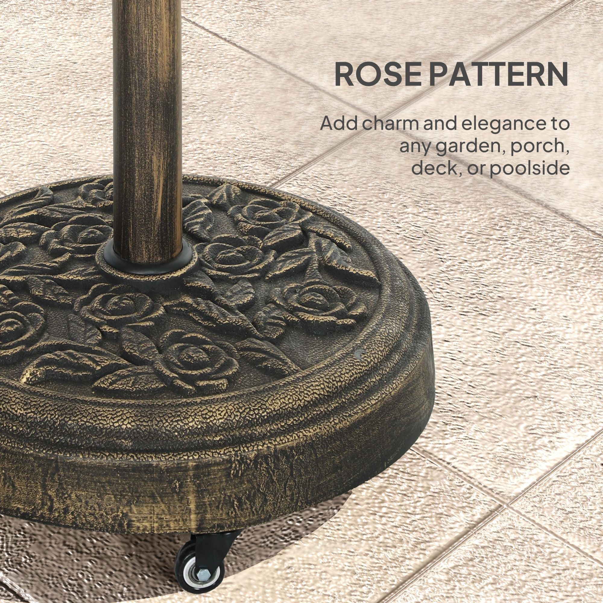 Outsunny Round Patio Umbrella Base, 46 lbs Resin Umbrella Base with Wheels, Outdoor Umbrella Stand for 1.3"/1.5"/1.9" Umbrella Poles for Outdoor, Lawn, Poolside, Bronze