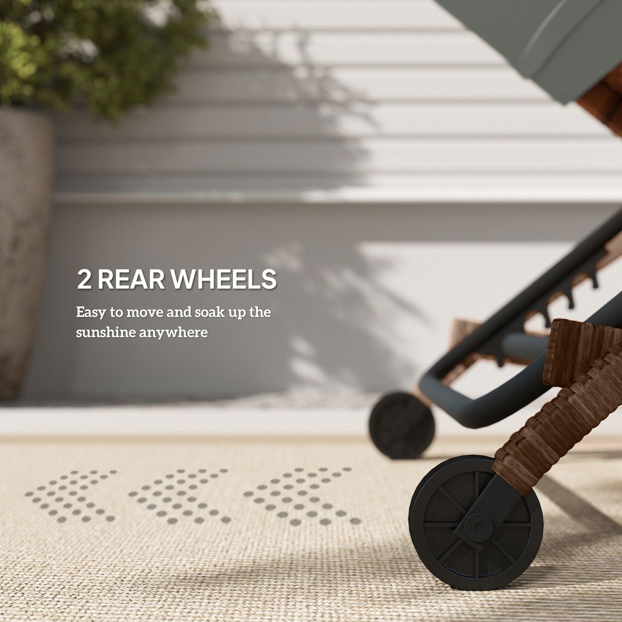 Outsunny Set of 2 Wicker Chaise Lounge Chair Outdoor Patio Lounger with Adjustable Back, Wheels, Cushion, and Armrests, Gray