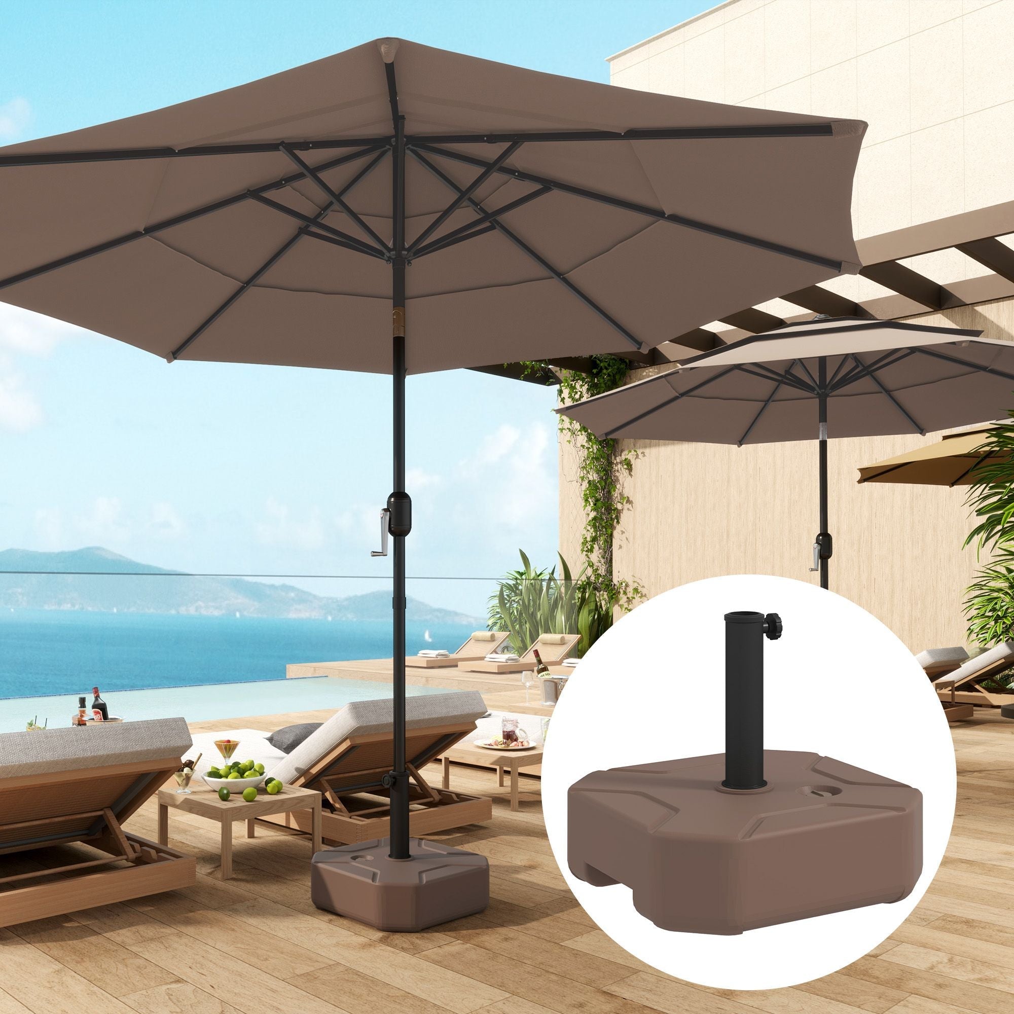 Outsunny Square Patio Umbrella Base Holder, Heavy Duty Outdoor Umbrella Stand Base, Filled Up to 55lbs with Stand or 44lbs with Water for Garden, Poolside, Brown