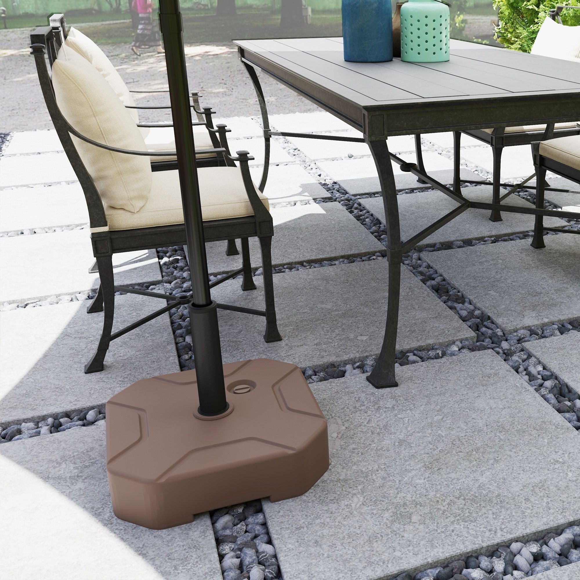 Outsunny Square Patio Umbrella Base Holder, Heavy Duty Outdoor Umbrella Stand Base, Filled Up to 55lbs with Stand or 44lbs with Water for Garden, Poolside, Brown