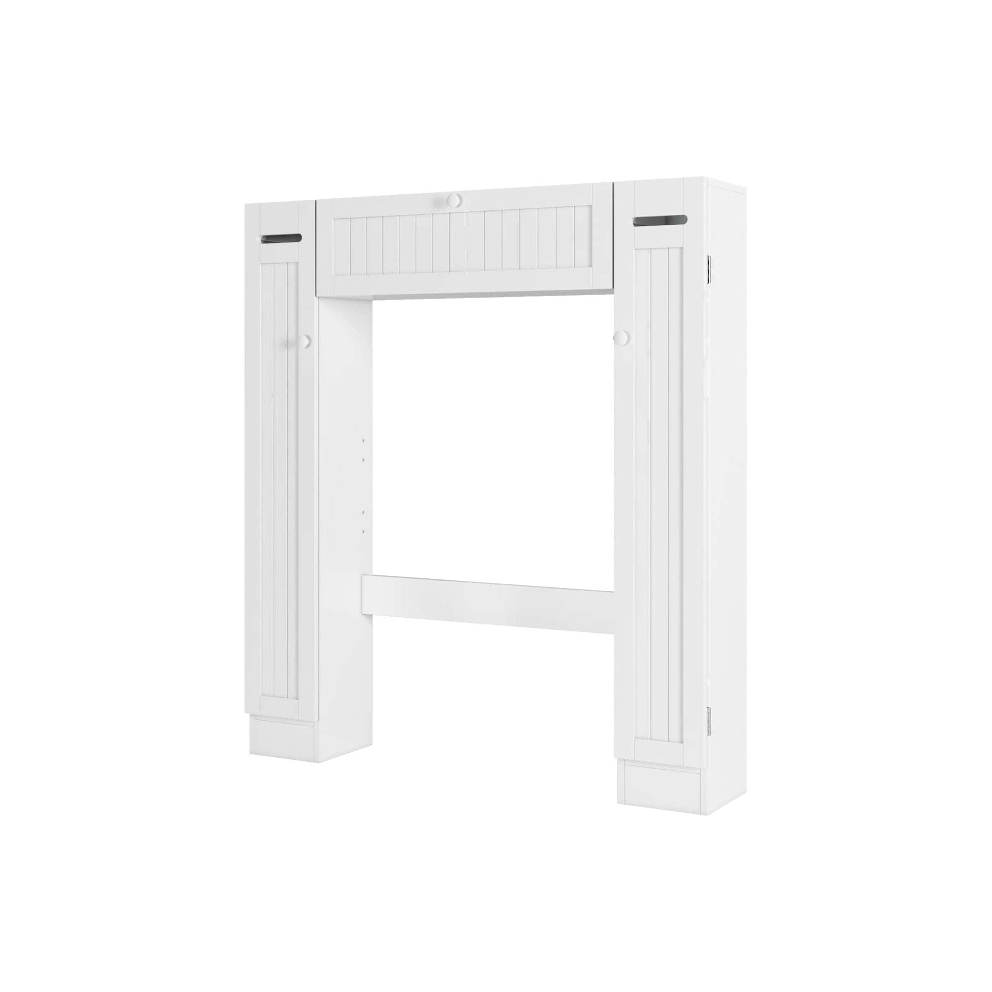 Over-The-Toilet Storage Cabinet with 2 Side Doors; Freestanding Toilet Cabinet Organizer with Adjustable Shelves & Paper Holder; Bathroom Space Saver with Pull-Down Door; Toilet Rack; White