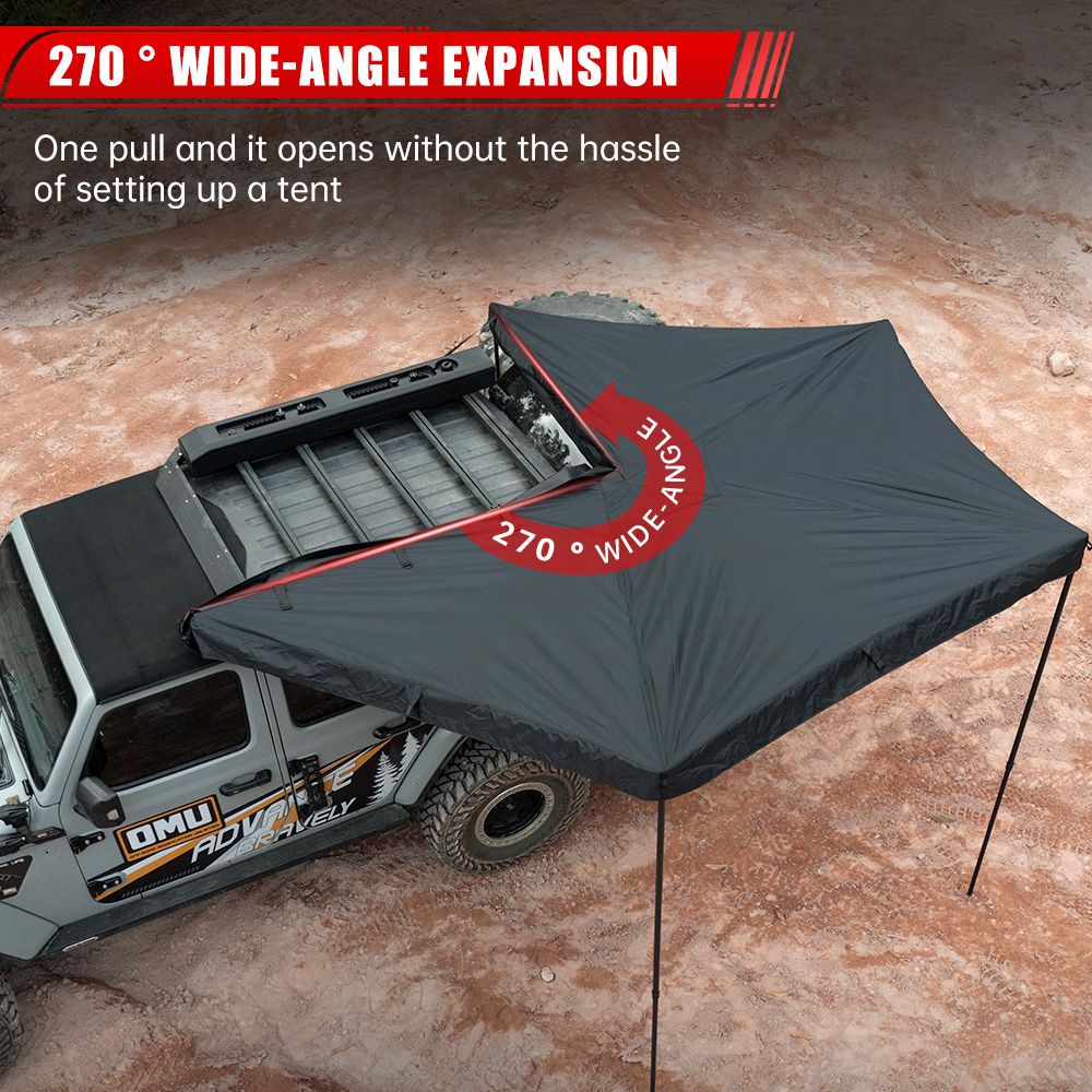 Overland 270 Degree Awning House Tent for Driver Side, Only Top Awning Not Include Side wall Effortless Installation, All-Weather Protection, Hidden Support Pole