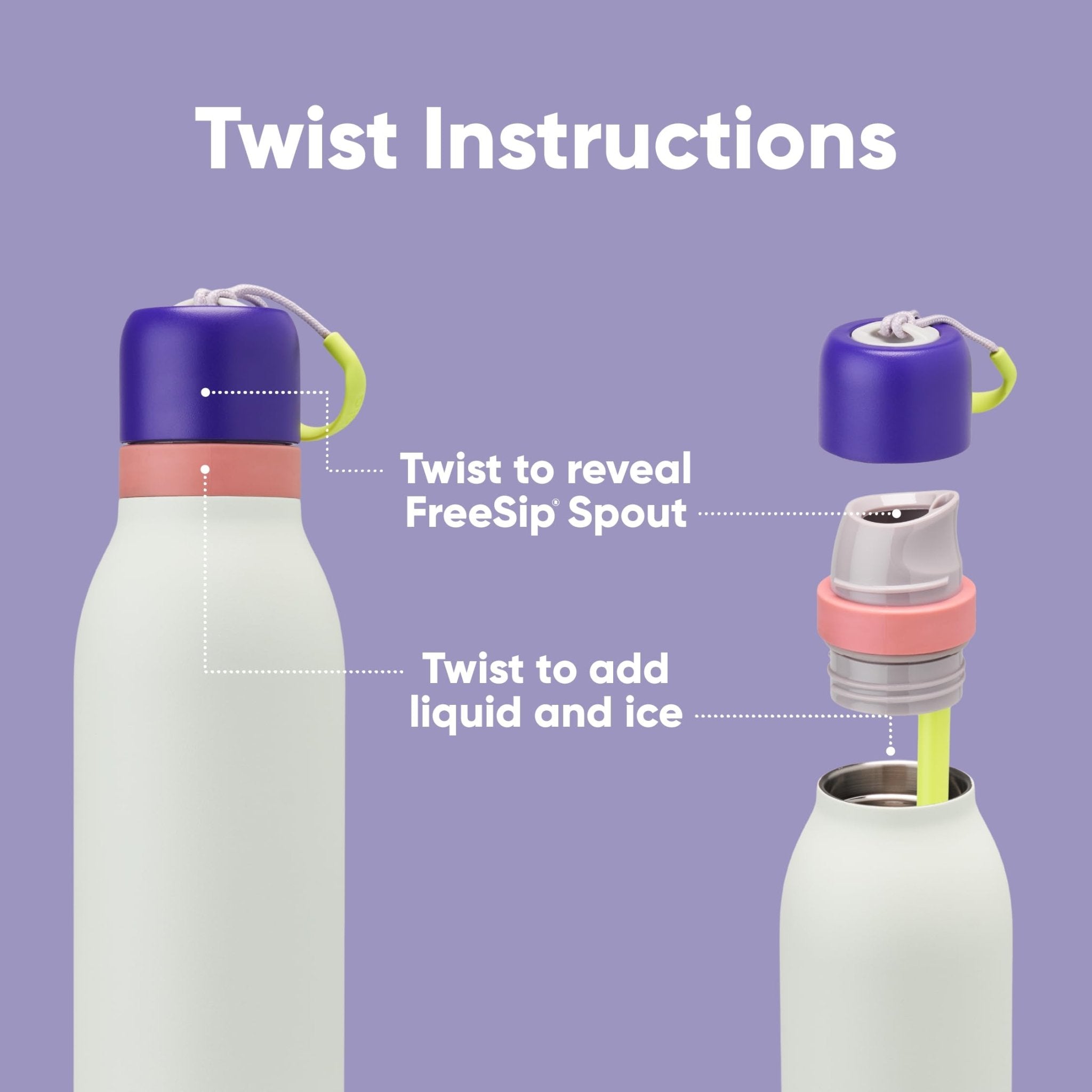 Owala FreeSip Twist Insulated Stainless Steel Water Bottle with Straw for Sports and Travel, BPA-Free, 24-oz, Purple/Purple (California Grapevine)