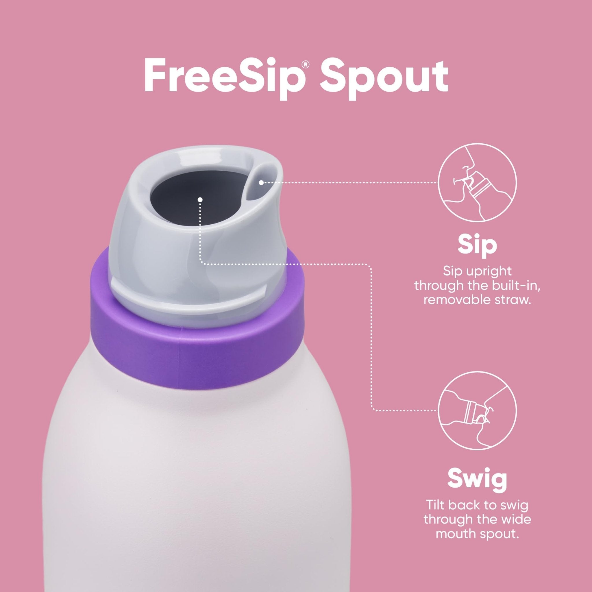 Owala FreeSip Twist Insulated Stainless Steel Water Bottle with Straw for Sports and Travel, BPA-Free, 24-oz, Purple/Purple (California Grapevine)