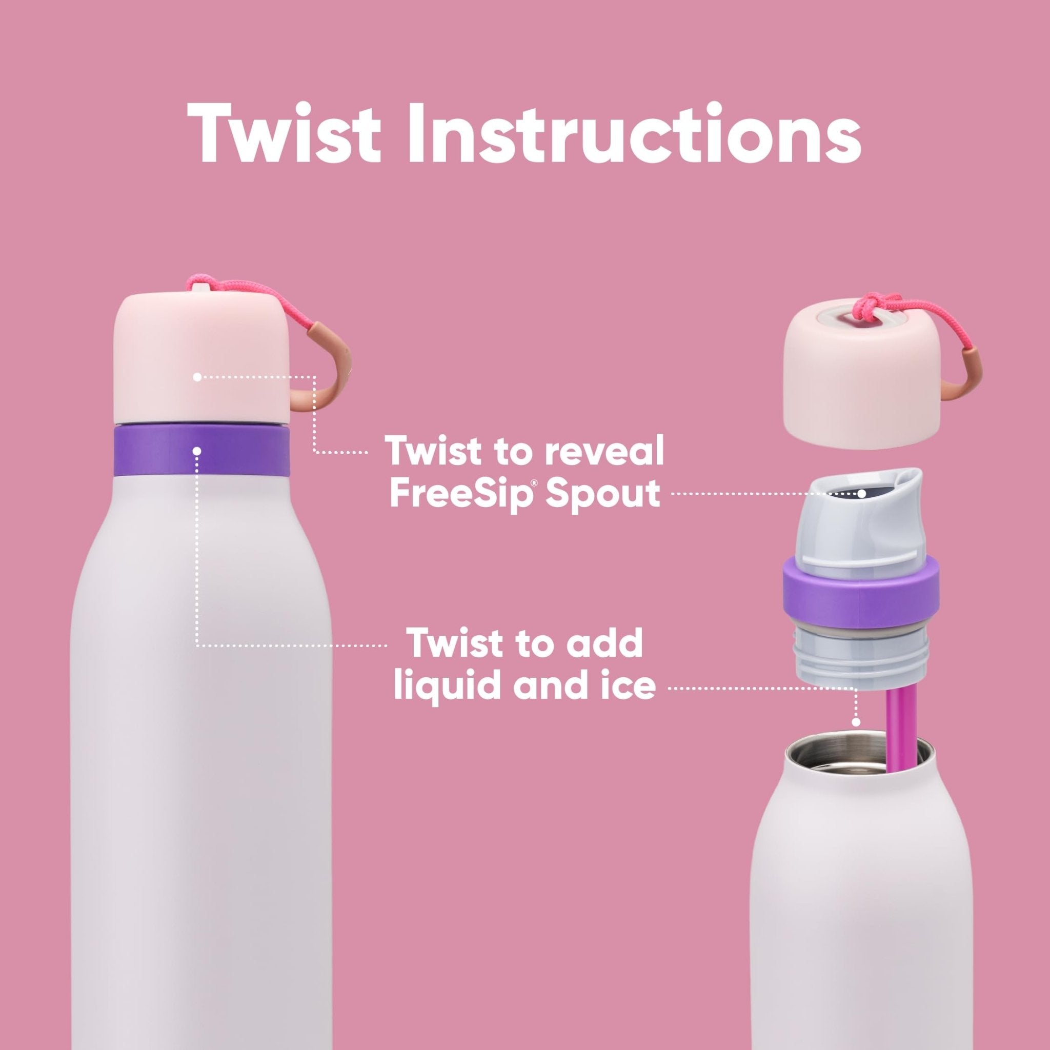 Owala FreeSip Twist Insulated Stainless Steel Water Bottle with Straw for Sports and Travel, BPA-Free, 24-oz, Purple/Purple (California Grapevine)