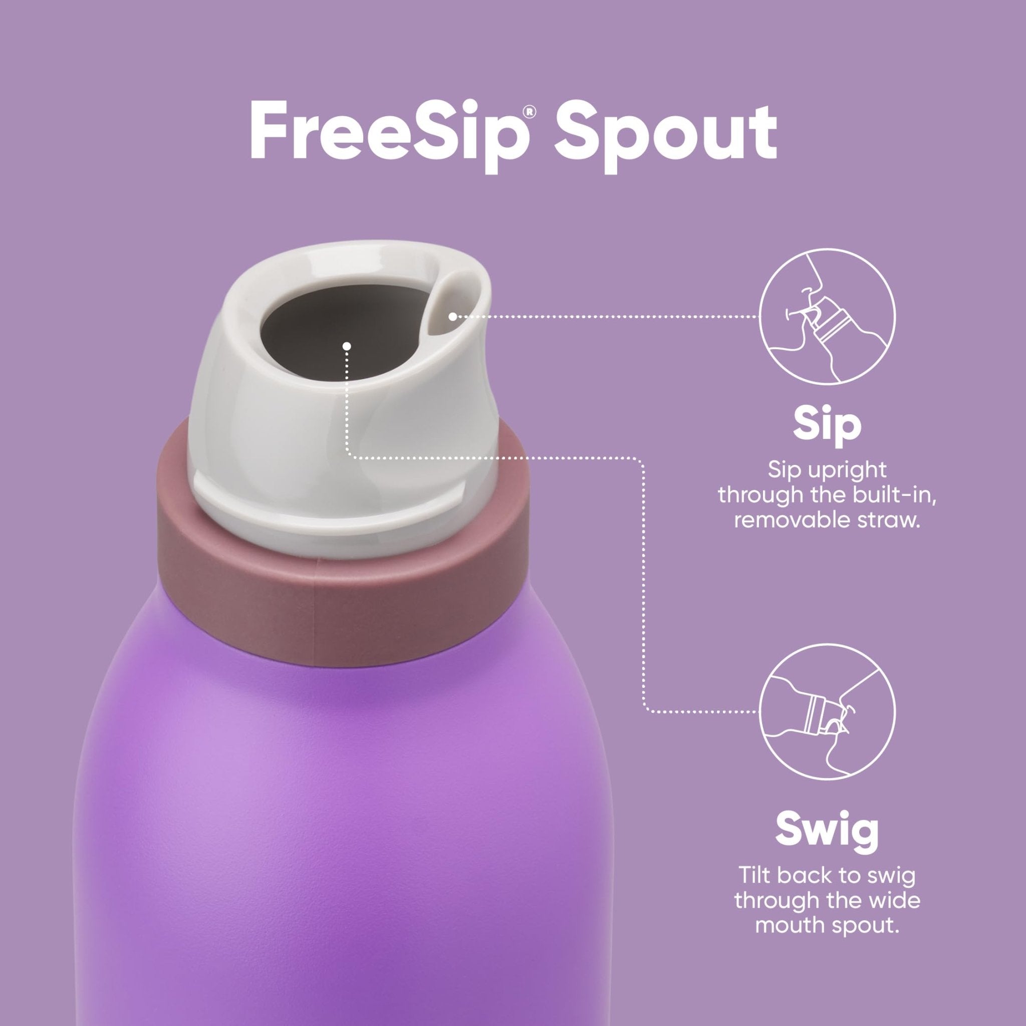 Owala FreeSip Twist Insulated Stainless Steel Water Bottle with Straw for Sports and Travel, BPA-Free, 24-oz, Purple/Purple (California Grapevine)
