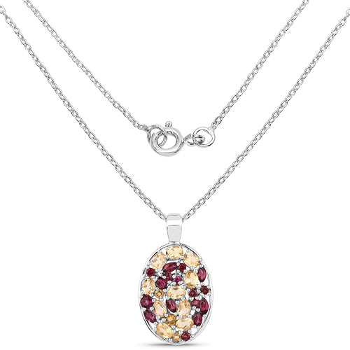 2.88 Carat Genuine Citrine and Rhodolite .925 Sterling Silver Pendant