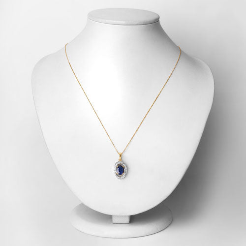 1.71 Carat Genuine Blue Sapphire and White Diamond 14K Yellow Gold Pendant