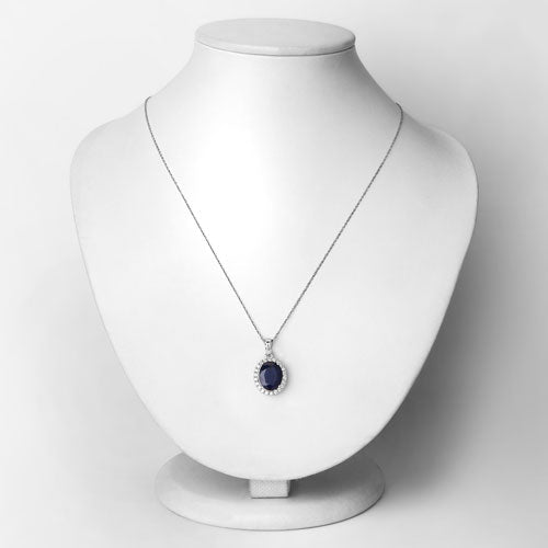 4.63 Carat Genuine Blue Sapphire and White Diamond 14K White Gold Pendant