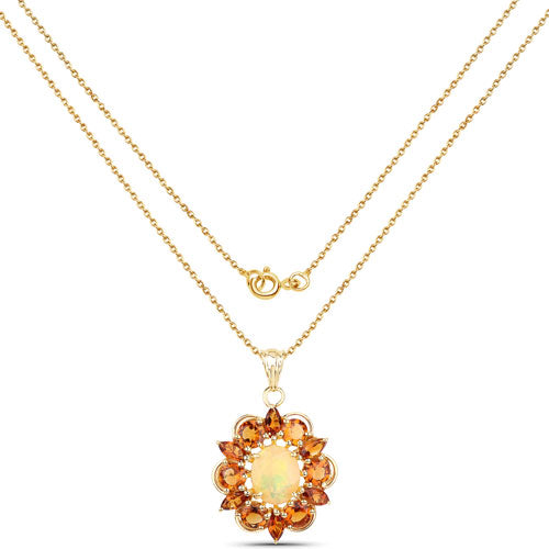 5.99 Carat Genuine Ethiopian Opal and Citrine .925 Sterling Silver Pendant