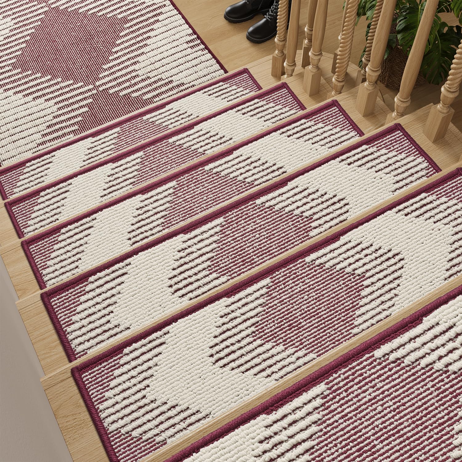 PADOOR 15PC Stair-Treads Non Slip, 3D Peel and Stick Stair Treads for Wooden Steps Indoor, Stair-Carpet Treads Washable Reusable Adhesive Stair-Runner Rugs for Kids and Dogs 8"x30" Brown