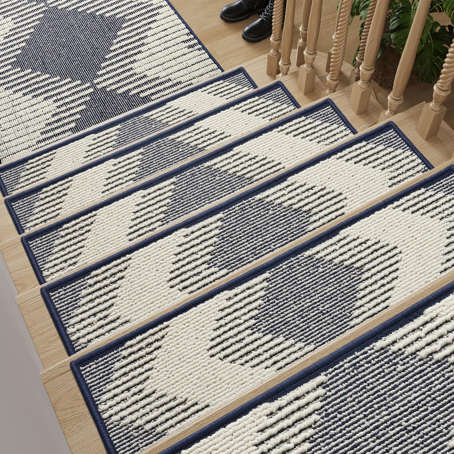 PADOOR 15PC Stair-Treads Non Slip, 3D Peel and Stick Stair Treads for Wooden Steps Indoor, Stair-Carpet Treads Washable Reusable Adhesive Stair-Runner Rugs for Kids and Dogs 8"x30" Brown