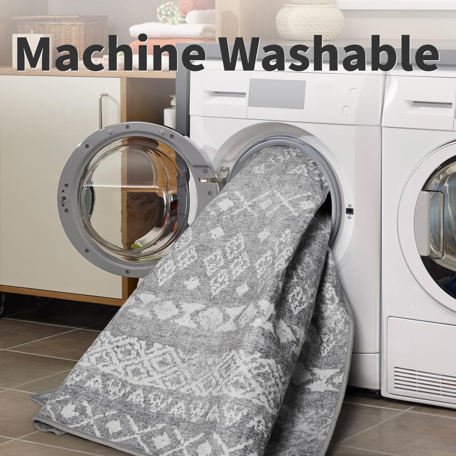 PADOOR 8x10 Rugs for Living Room Non Slip Geometric Machine Washable Rugs Neutral Area-Rugs 8x10 Modern Ultra Thin Carpet for Bedroom Dining Room, No Shedding Office Rug, Grey Rug