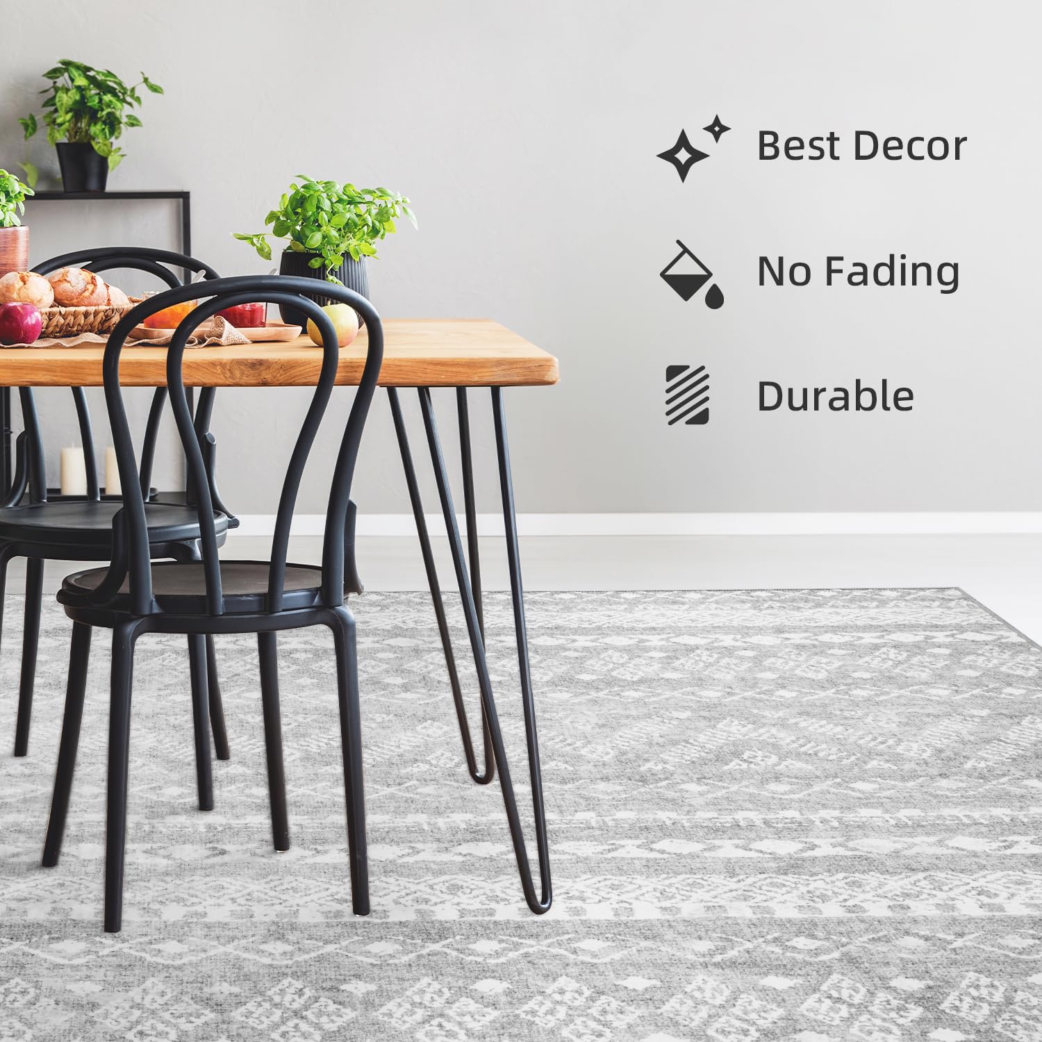 PADOOR 8x10 Rugs for Living Room Non Slip Geometric Machine Washable Rugs Neutral Area-Rugs 8x10 Modern Ultra Thin Carpet for Bedroom Dining Room, No Shedding Office Rug, Grey Rug