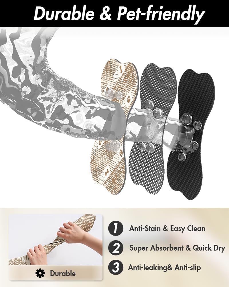 PADOOR Absorbent Pet Food Mat - Bone Shaped Dog Bowl Mat - Quick Dry, No Stains - Placemat for Sloppy Drinkers, 12"x19", Brown