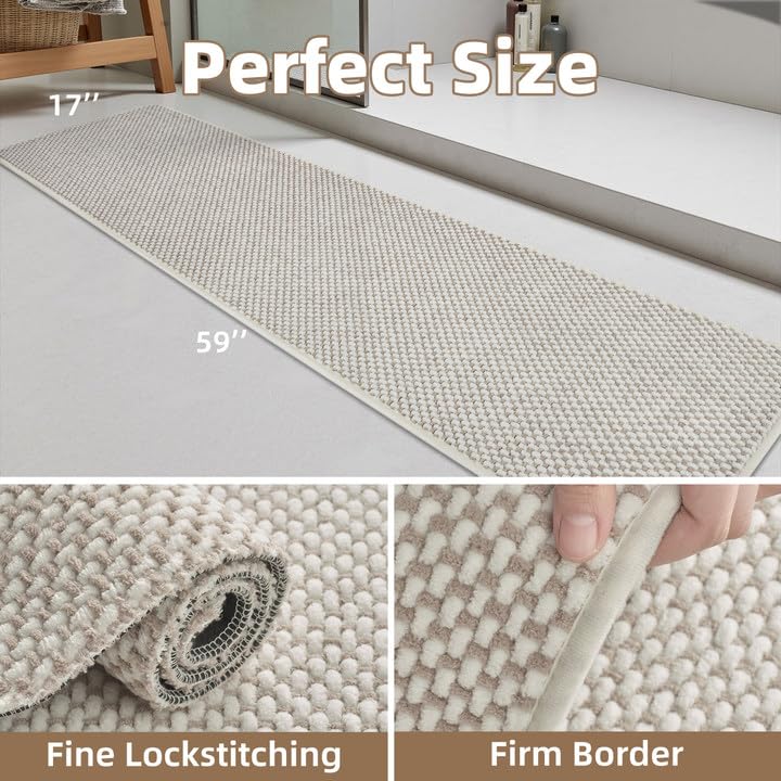 PADOOR-Bath Mat-Super Absorbent Chenille Bathroom Mats-Rubber Backed Bath Mats for Bathroom Non Slip, Machine Washable Bathroom Rugs Front of Bathtub,Shower Room,Sink-17×28, Beige&Cream