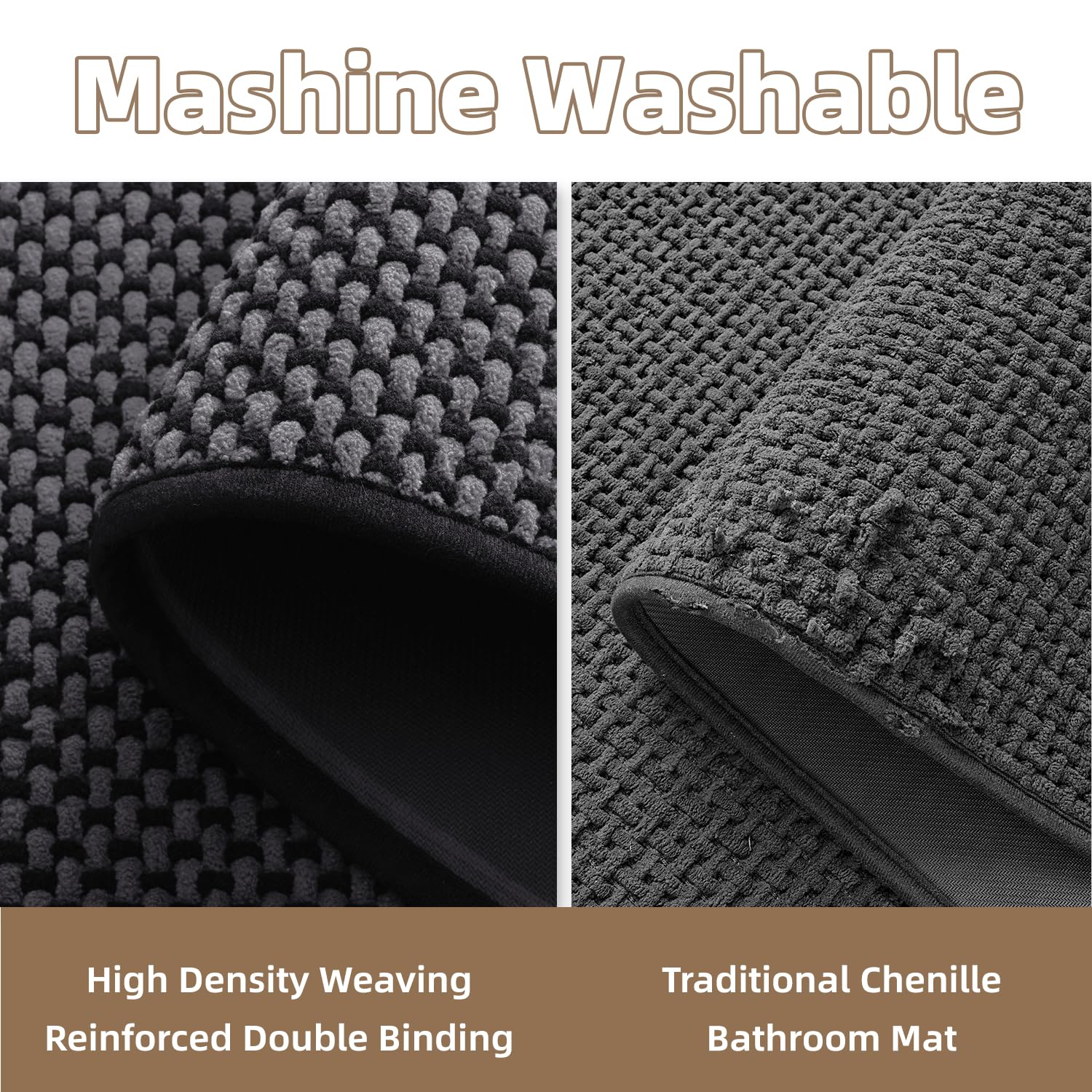 PADOOR-Bath Mat-Super Absorbent Chenille Bathroom Mats-Rubber Backed Bath Mats for Bathroom Non Slip, Machine Washable Bathroom Rugs Front of Bathtub,Shower Room,Sink-17×28, Beige&Cream