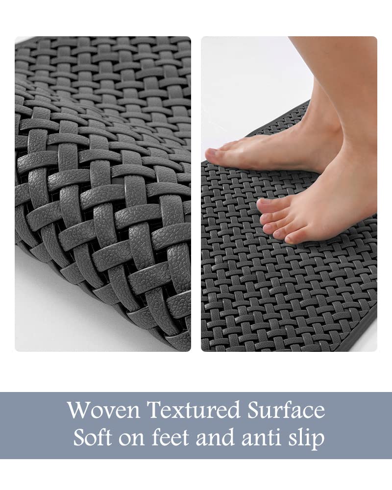 PADOOR Bathtub-Mat Non Slip with Suction Cups and Drain Holes, Machine Washable Shower Mat Anti Slip Bath Mat for Tub for Kids (14"x27" Gray)