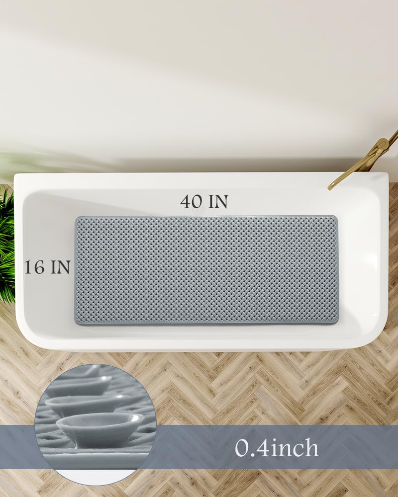 PADOOR Bathtub-Mat Non Slip with Suction Cups and Drain Holes, Machine Washable Shower Mat Anti Slip Bath Mat for Tub for Kids (14"x27" Gray)