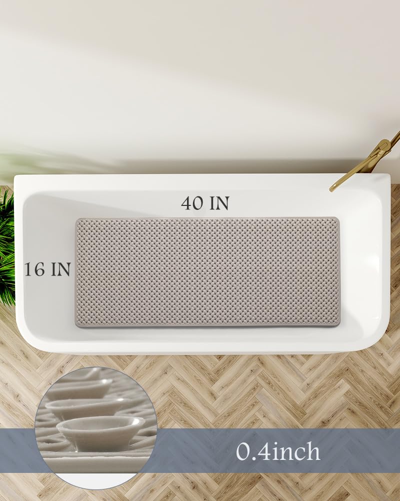 PADOOR Bathtub-Mat Non Slip with Suction Cups and Drain Holes, Machine Washable Shower Mat Anti Slip Bath Mat for Tub for Kids (14"x27" Gray)