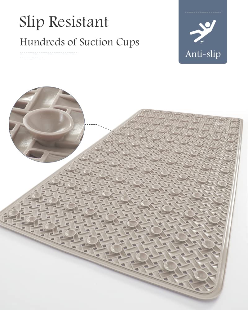PADOOR Bathtub-Mat Non Slip with Suction Cups and Drain Holes, Machine Washable Shower Mat Anti Slip Bath Mat for Tub for Kids (14"x27" Gray)
