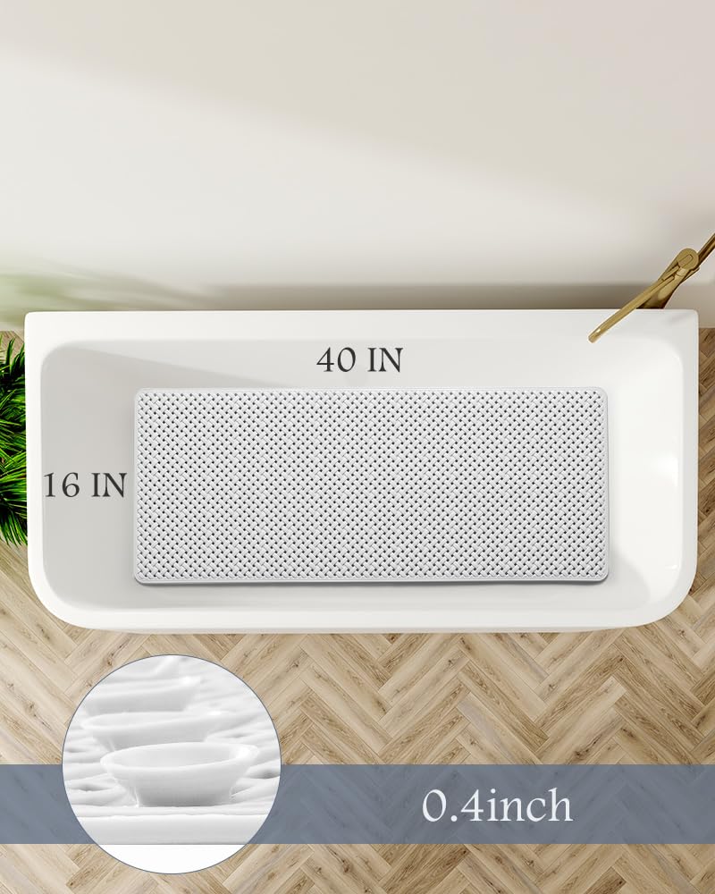 PADOOR Bathtub-Mat Non Slip with Suction Cups and Drain Holes, Machine Washable Shower Mat Anti Slip Bath Mat for Tub for Kids (14"x27" Gray)