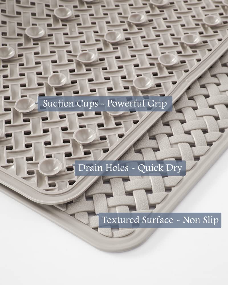 PADOOR Bathtub-Mat Non Slip with Suction Cups and Drain Holes, Machine Washable Shower Mat Anti Slip Bath Mat for Tub for Kids (14"x27" Gray)