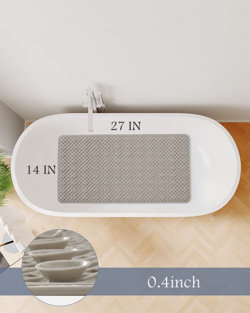 PADOOR Bathtub-Mat Non Slip with Suction Cups and Drain Holes, Machine Washable Shower Mat Anti Slip Bath Mat for Tub for Kids (14"x27" Gray)