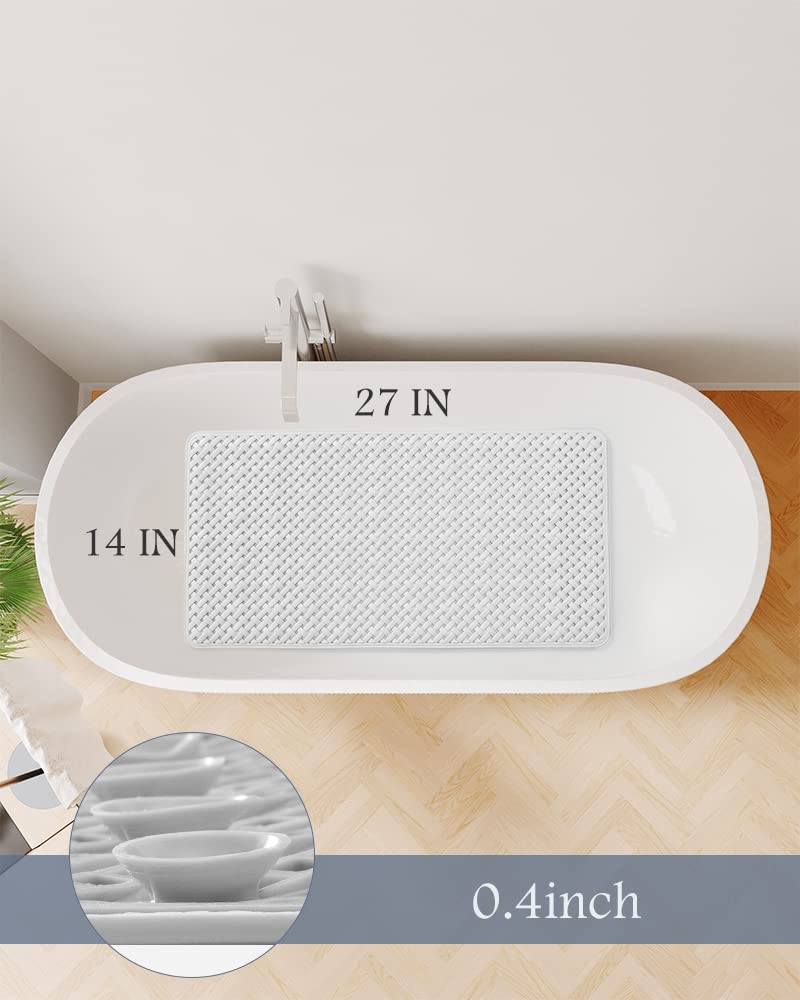 PADOOR Bathtub-Mat Non Slip with Suction Cups and Drain Holes, Machine Washable Shower Mat Anti Slip Bath Mat for Tub for Kids (14"x27" Gray)
