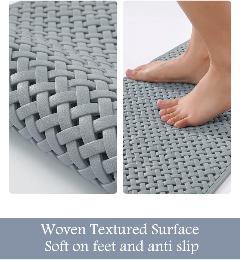 PADOOR Bathtub-Mat Set Non Slip with Suction Cups and Drain Holes, Shower Mat for Tub for Kids 14"x27"+16"x40",Grey