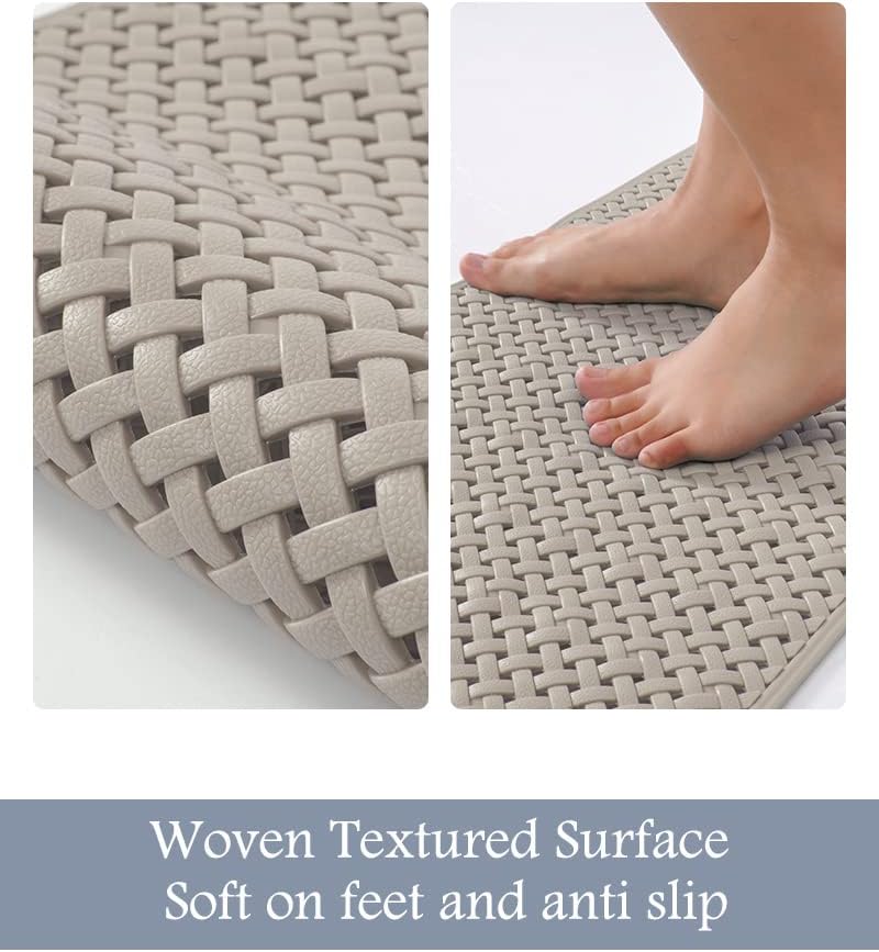 PADOOR Bathtub-Mat Set Non Slip with Suction Cups and Drain Holes, Shower Mat for Tub for Kids 17"x28"+24"x36",Khaki