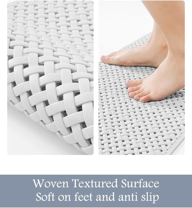 PADOOR Bathtub-Mat Set Non Slip with Suction Cups and Drain Holes, Shower Mat for Tub for Kids 17"x28"+24"x36",White