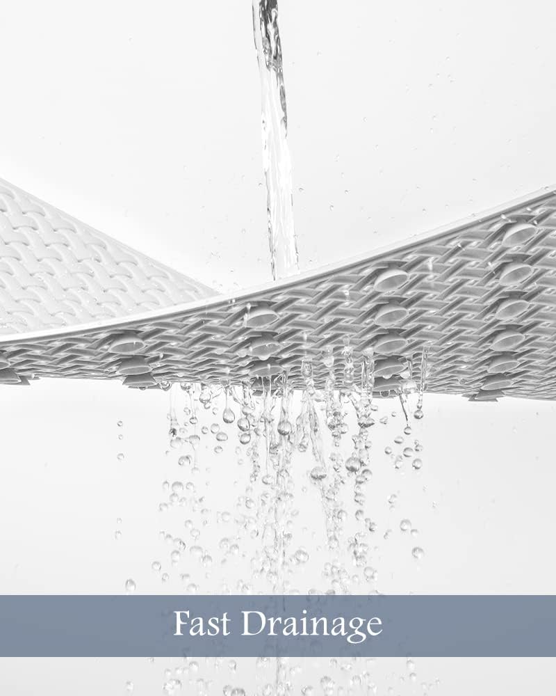 PADOOR Bathtub-Mat Set Non Slip with Suction Cups and Drain Holes, Shower Mat for Tub for Kids 17"x28"+24"x36",White