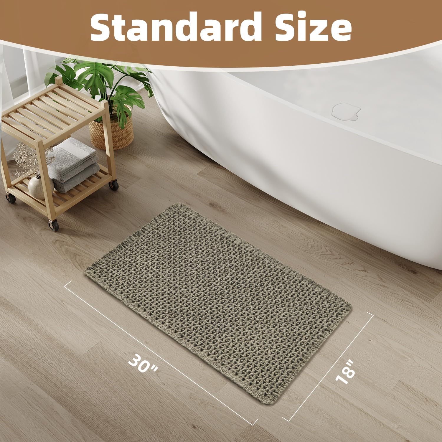 PADOOR Checkered Bath Mat, Super Absorbent Non Slip Bath Mats for Bathroom Floor 3D Two Tone Woven Bathroom Mat with Tassels Machine Washable Bathroom Rugs Beside Tub, 17" x 24", Brown & Cream
