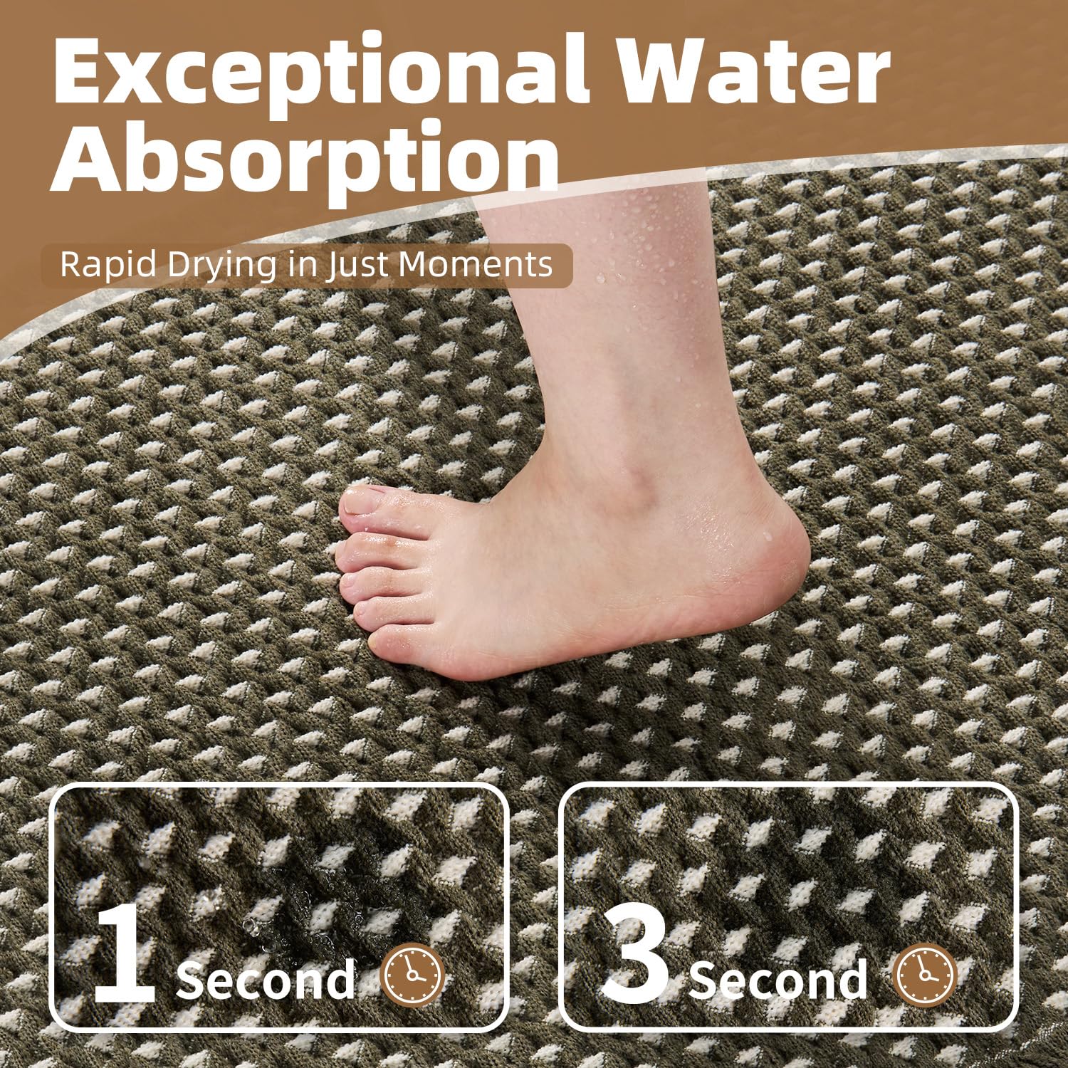 PADOOR Checkered Bath Mat, Super Absorbent Non Slip Bath Mats for Bathroom Floor 3D Two Tone Woven Bathroom Mat with Tassels Machine Washable Bathroom Rugs Beside Tub, 17" x 24", Brown & Cream