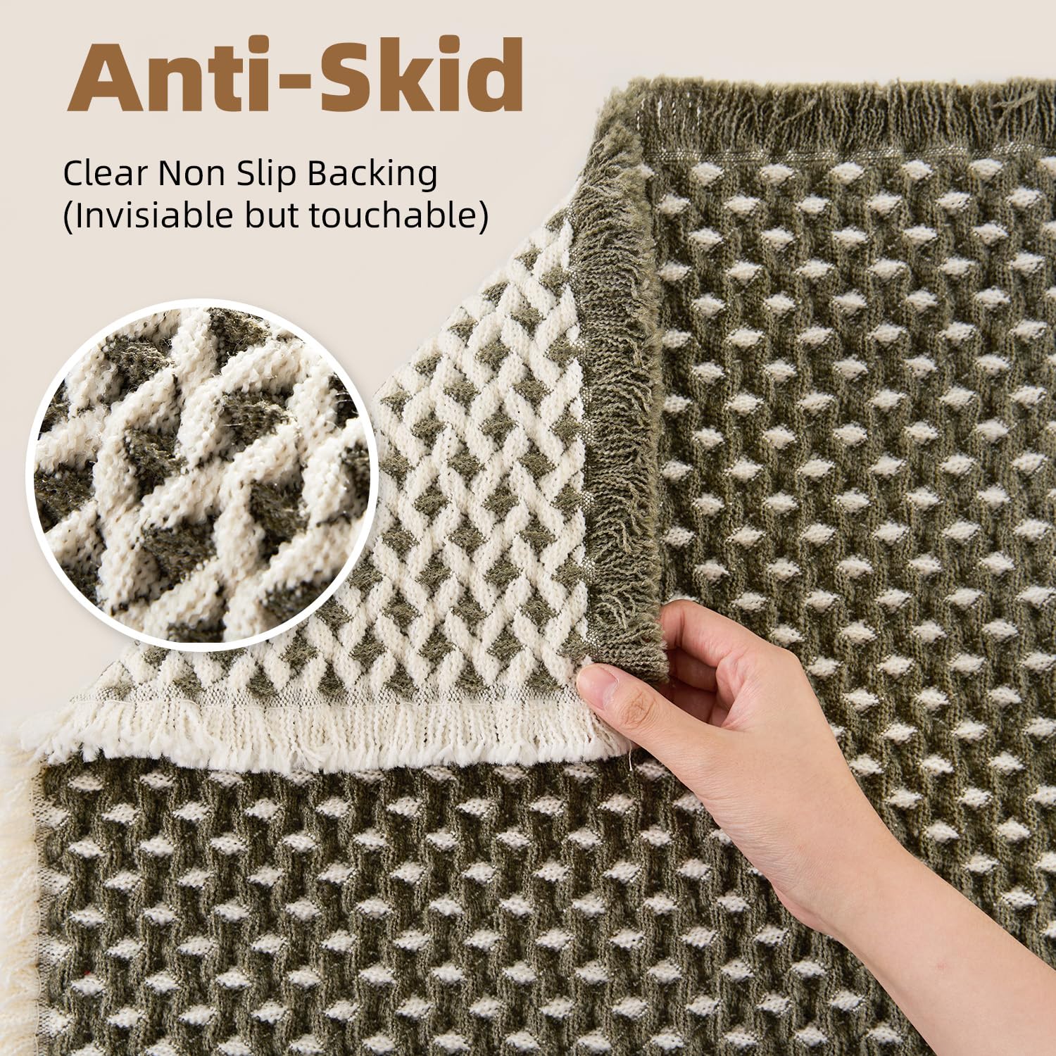 PADOOR Checkered Bath Mat, Super Absorbent Non Slip Bath Mats for Bathroom Floor 3D Two Tone Woven Bathroom Mat with Tassels Machine Washable Bathroom Rugs Beside Tub, 17" x 24", Brown & Cream