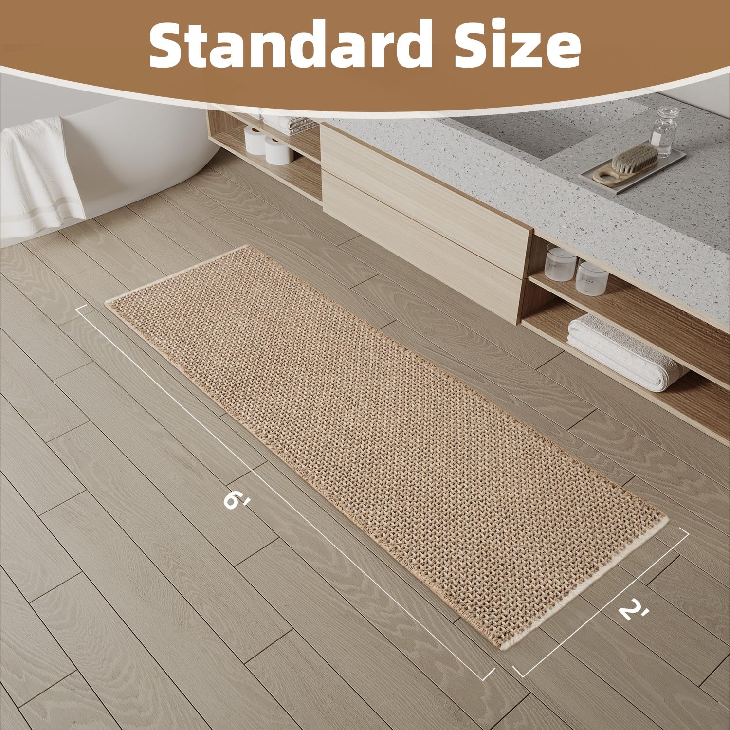 PADOOR Checkered Bath Mat, Super Absorbent Non Slip Bath Mats for Bathroom Floor 3D Two Tone Woven Bathroom Mat with Tassels Machine Washable Bathroom Rugs Beside Tub, 17" x 24", Brown & Cream